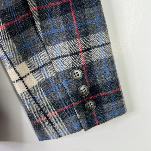 VINTAGE PENDLETON GRAY BLUE PLAID WOOL BLAZER JACKET SINGLE BUTTON SZ 10 - Picture 4 of 7